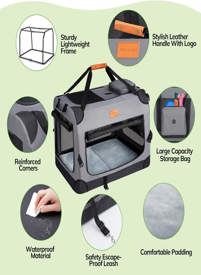 Morpilot Portable Collapsible Dog Crate: Travel Dog Crate Soft-Sided with Durable Mesh Windows for Small Dogs up to 27lbs, with Foldable Bowl, Shoulder Strap & Storage Pockets, Grey - Image 2
